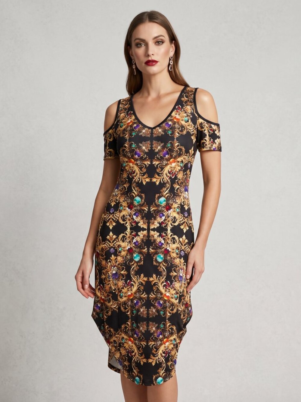 Conceptual Subculture XL Off Shoulder Dress Jewel Baroque Bodycon Gold Black